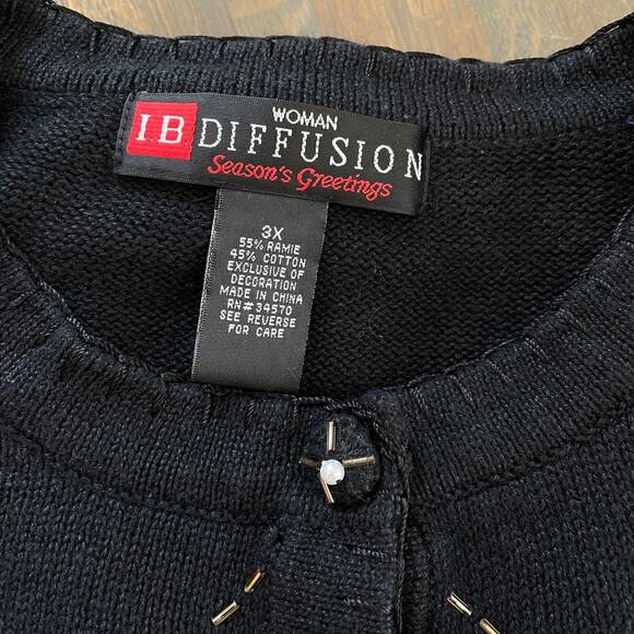 IB Diffusion Holiday Cardigan Sweater Women’s 3X Black Poinsettia Beaded - Picture 7 of 11